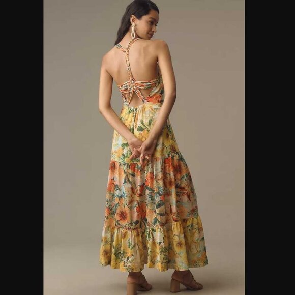 New women's XL Anthropologie x Pilcro halter tiered maxi dress - Picture 3 of 12